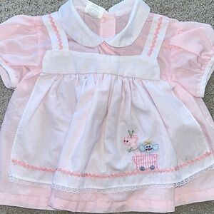 VINTAGE Adorable Pink 12 month Dress apron top with Embroidery baby girl